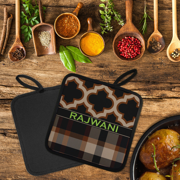 Moroccan & Plaid Neoprene Pot Holder - Set of 2  LIFESTYLE (Flatlay)