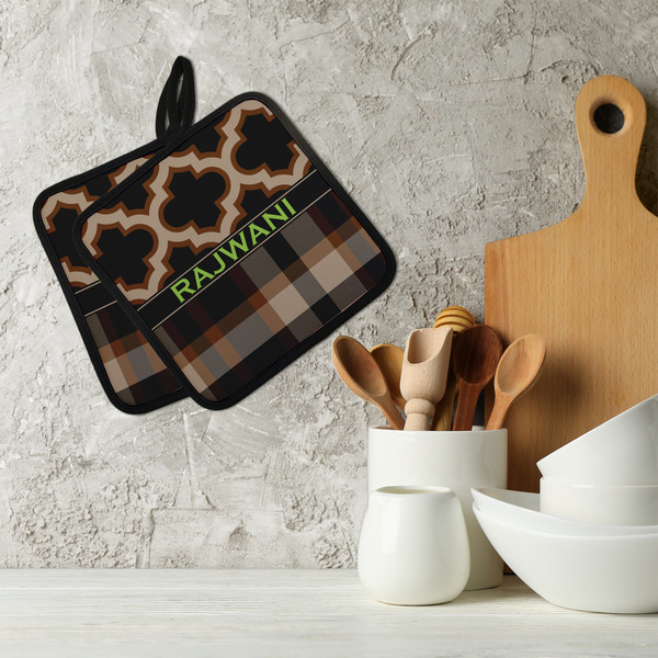 Moroccan & Plaid Neoprene Pot Holder - Set of 2  LIFESTYLE