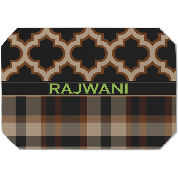 Custom Moroccan & Plaid Dining Table Mat - Octagon (Single-Sided) w/ Name or Text