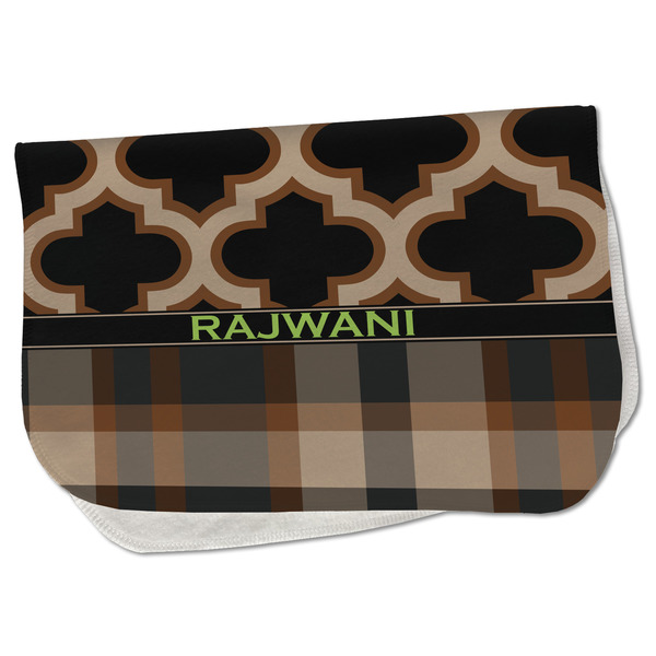 Custom Moroccan & Plaid Burp Cloth - Fleece w/ Name or Text