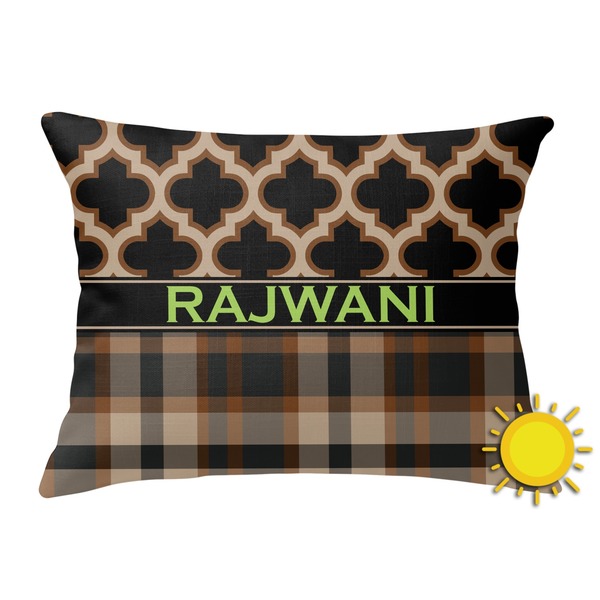 Custom Moroccan & Plaid Outdoor Throw Pillow (Rectangular) (Personalized)