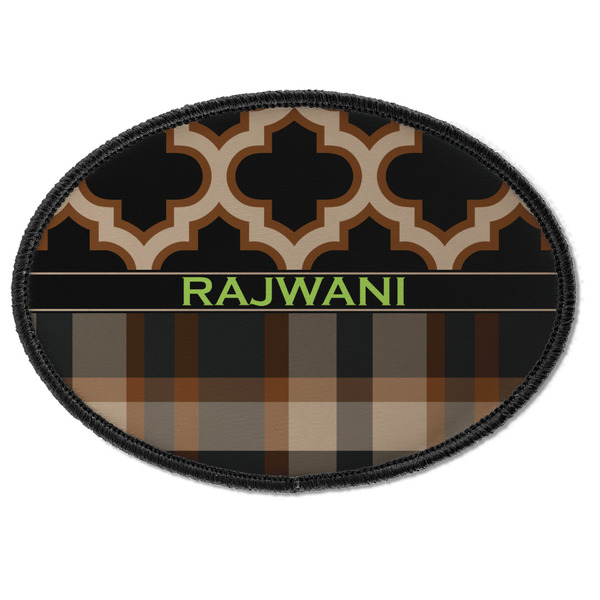 Custom Moroccan & Plaid Iron On Oval Patch w/ Name or Text