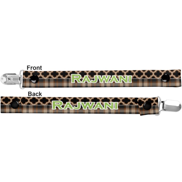 Moroccan & Plaid Pacifier Clip - Front and Back