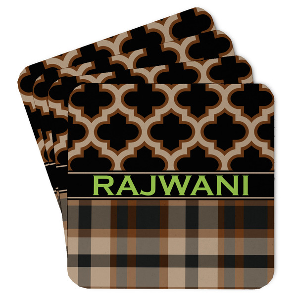 Custom Moroccan & Plaid Paper Coasters w/ Name or Text