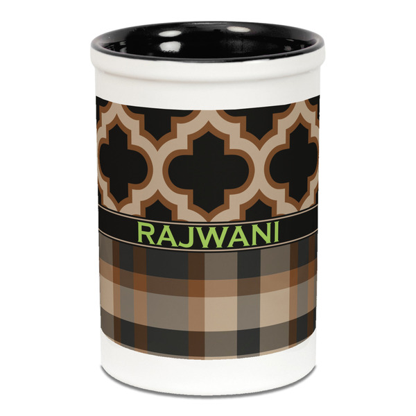 Custom Moroccan & Plaid Ceramic Pencil Holders - Black