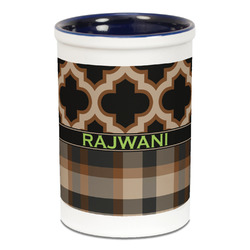 Moroccan & Plaid Ceramic Pencil Holders - Blue