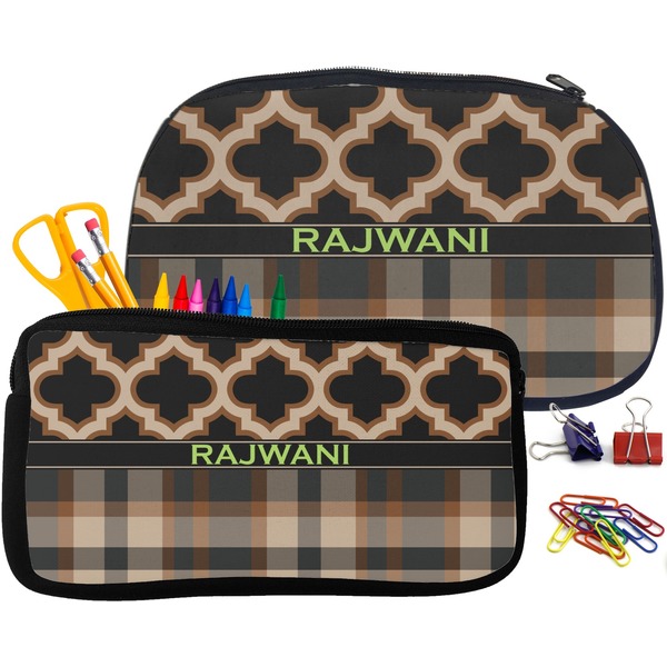 Moroccan & Plaid Pencil / School Supplies Bags Small and Medium