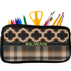 Moroccan & Plaid Neoprene Pencil Case - Small w/ Name or Text