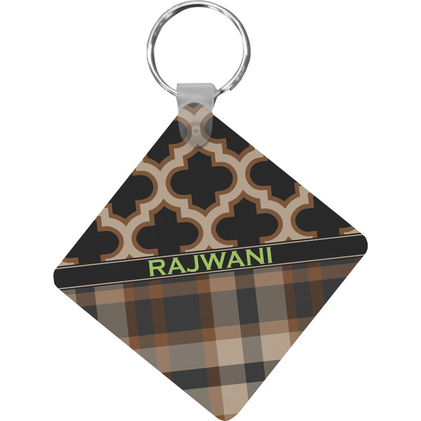 Custom Moroccan & Plaid Diamond Plastic Keychain w/ Name or Text