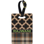 Moroccan & Plaid Plastic Luggage Tag - Rectangular w/ Name or Text