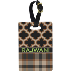 Moroccan & Plaid Plastic Luggage Tag - Rectangular w/ Name or Text
