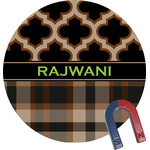Moroccan & Plaid Round Fridge Magnet (Personalized)
