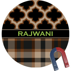 Moroccan & Plaid Round Fridge Magnet (Personalized)