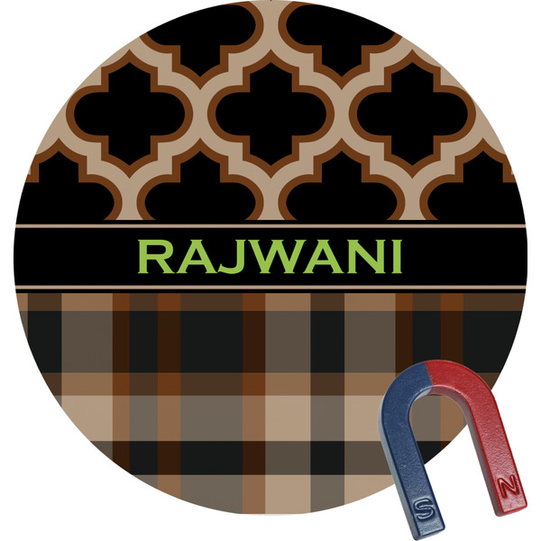Custom Moroccan & Plaid Round Fridge Magnet (Personalized)