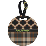 Moroccan & Plaid Plastic Luggage Tag - Round (Personalized)