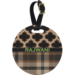 Moroccan & Plaid Plastic Luggage Tag - Round (Personalized)