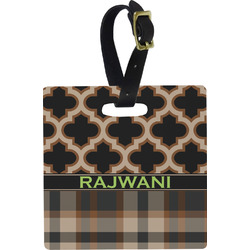 Moroccan & Plaid Plastic Luggage Tag - Square w/ Name or Text