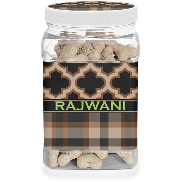 Custom Moroccan & Plaid Dog Treat Jar (Personalized)