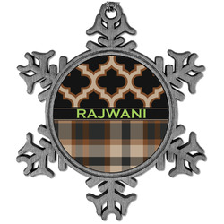 Moroccan & Plaid Vintage Snowflake Ornament (Personalized)