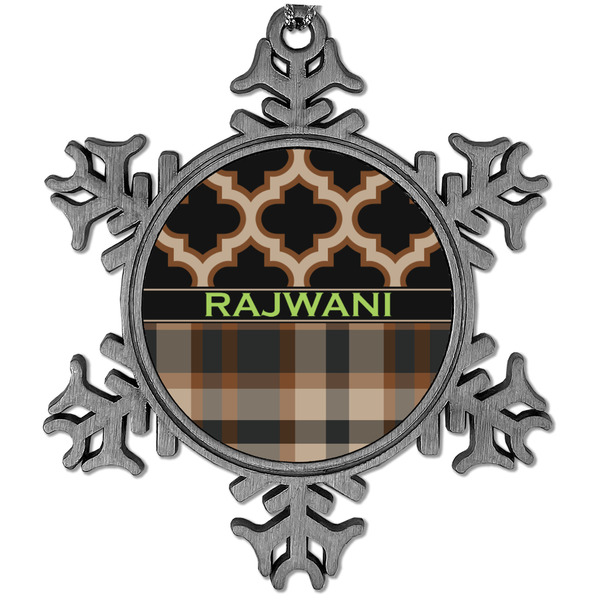 Custom Moroccan & Plaid Vintage Snowflake Ornament (Personalized)