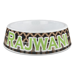 Moroccan & Plaid Plastic Dog Bowl - Large (Personalized)