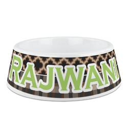 Moroccan & Plaid Plastic Dog Bowl (Personalized)