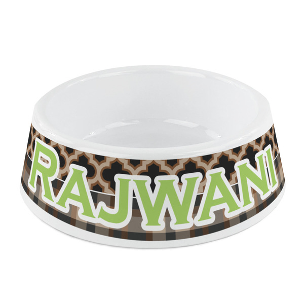 Custom Moroccan & Plaid Plastic Dog Bowl - Small (Personalized)