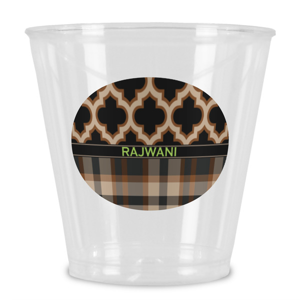 Custom Moroccan & Plaid Plastic Shot Glass (Personalized)