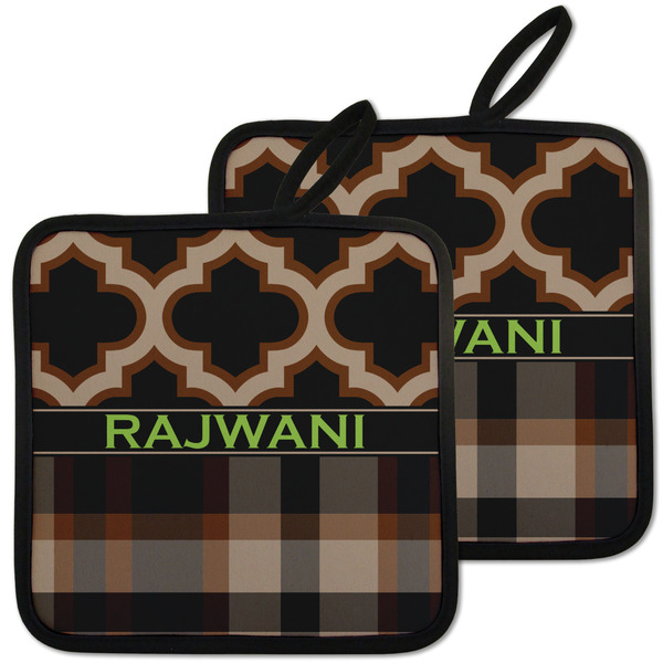 Custom Moroccan & Plaid Pot Holders - Set of 2 w/ Name or Text