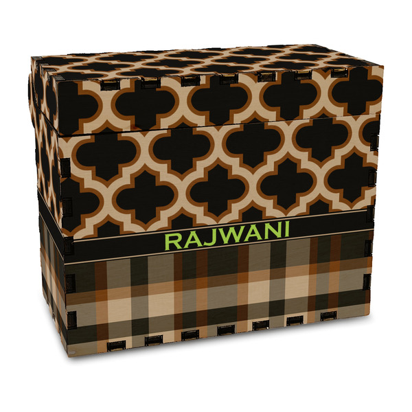 Custom Moroccan & Plaid Wood Recipe Box - Full Color Print (Personalized)