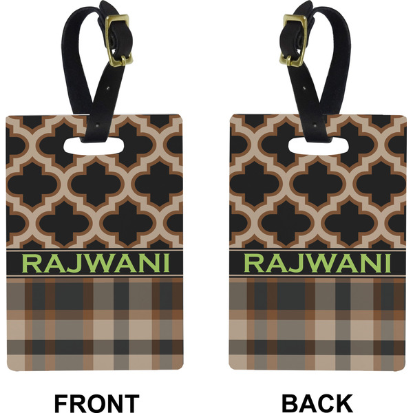 Moroccan & Plaid Rectangle Luggage Tag (Front + Back)