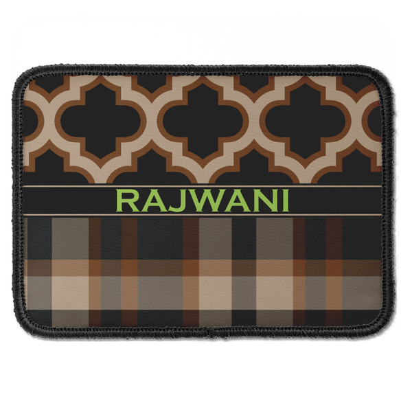 Custom Moroccan & Plaid Iron On Rectangle Patch w/ Name or Text
