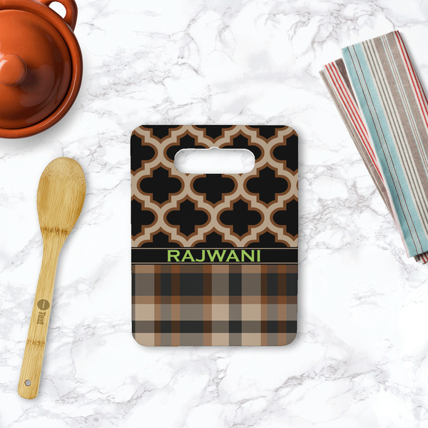 Moroccan & Plaid Rectangle Trivet with Handle - LIFESTYLE
