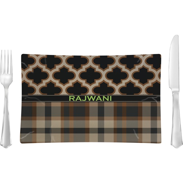 Custom Moroccan & Plaid Rectangular Glass Lunch / Dinner Plate - Single or Set (Personalized)