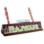 Moroccan & Plaid Red Mahogany Nameplate with Business Card Holder (Personalized)