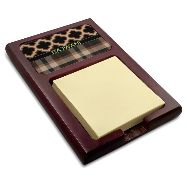 Custom Moroccan & Plaid Red Mahogany Sticky Note Holder (Personalized)