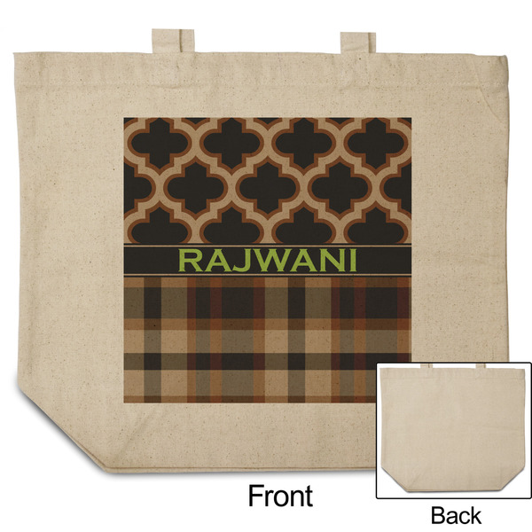Moroccan & Plaid Reusable Cotton Grocery Bag - Front & Back View