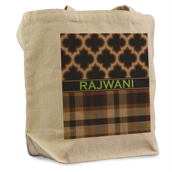 Custom Moroccan & Plaid Reusable Cotton Grocery Bag (Personalized)