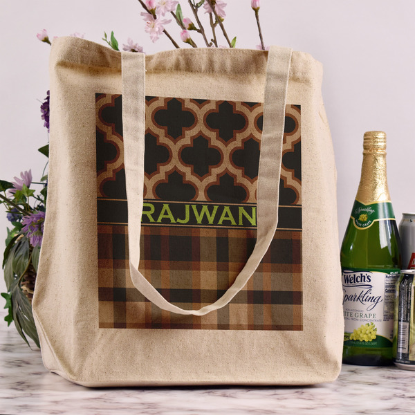 Moroccan & Plaid Reusable Cotton Grocery Bag - In Context