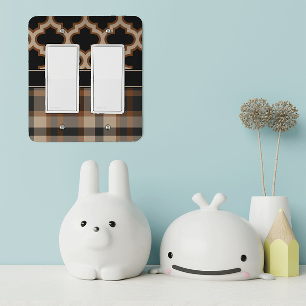 Moroccan & Plaid Rocker Light Switch Covers - Double - IN CONTEXT