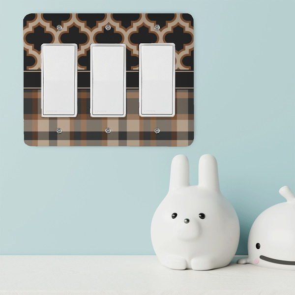 Moroccan & Plaid Rocker Light Switch Covers - Triple - IN CONTEXT