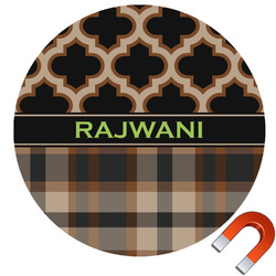 Moroccan & Plaid Round Car Magnet - 6" (Personalized)