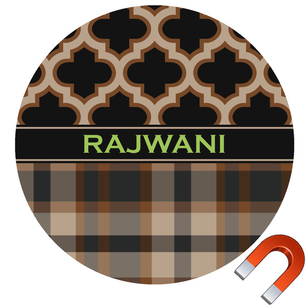 Custom Moroccan & Plaid Round Car Magnet - 6" (Personalized)