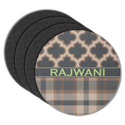 Moroccan & Plaid Round Rubber Backed Coasters - Set of 4 (Personalized)