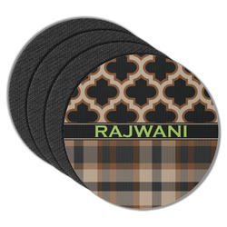 Moroccan & Plaid Round Rubber Backed Coasters - Set of 4 (Personalized)