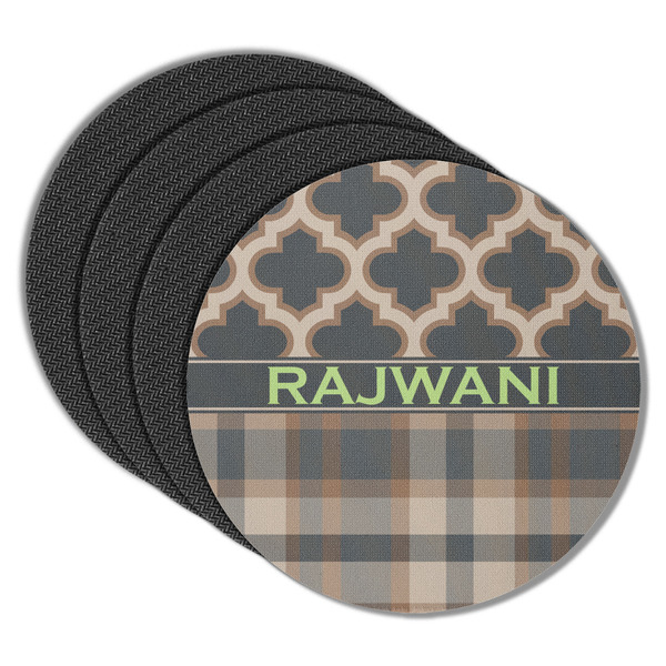 Custom Moroccan & Plaid Round Rubber Backed Coasters - Set of 4 (Personalized)