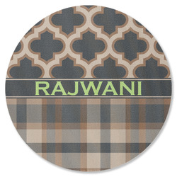 Moroccan & Plaid Round Rubber Backed Coaster (Personalized)