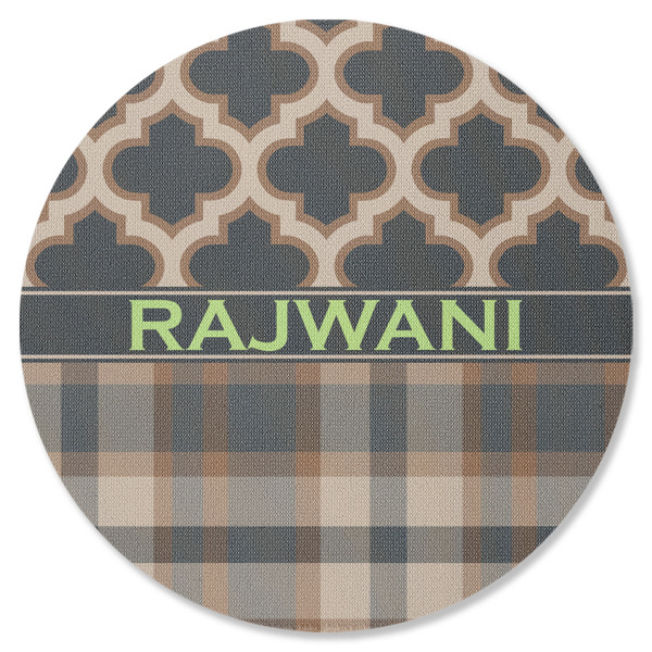Custom Moroccan & Plaid Round Rubber Backed Coaster (Personalized)