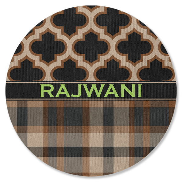 Custom Moroccan & Plaid Round Rubber Backed Coaster (Personalized)