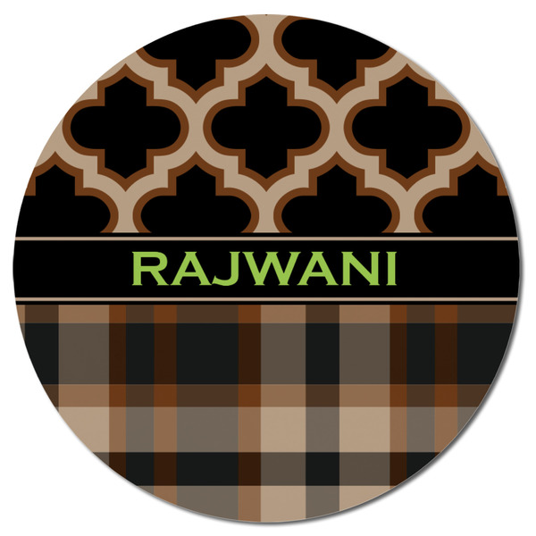 Moroccan & Plaid Round Fridge Magnet - FRONT